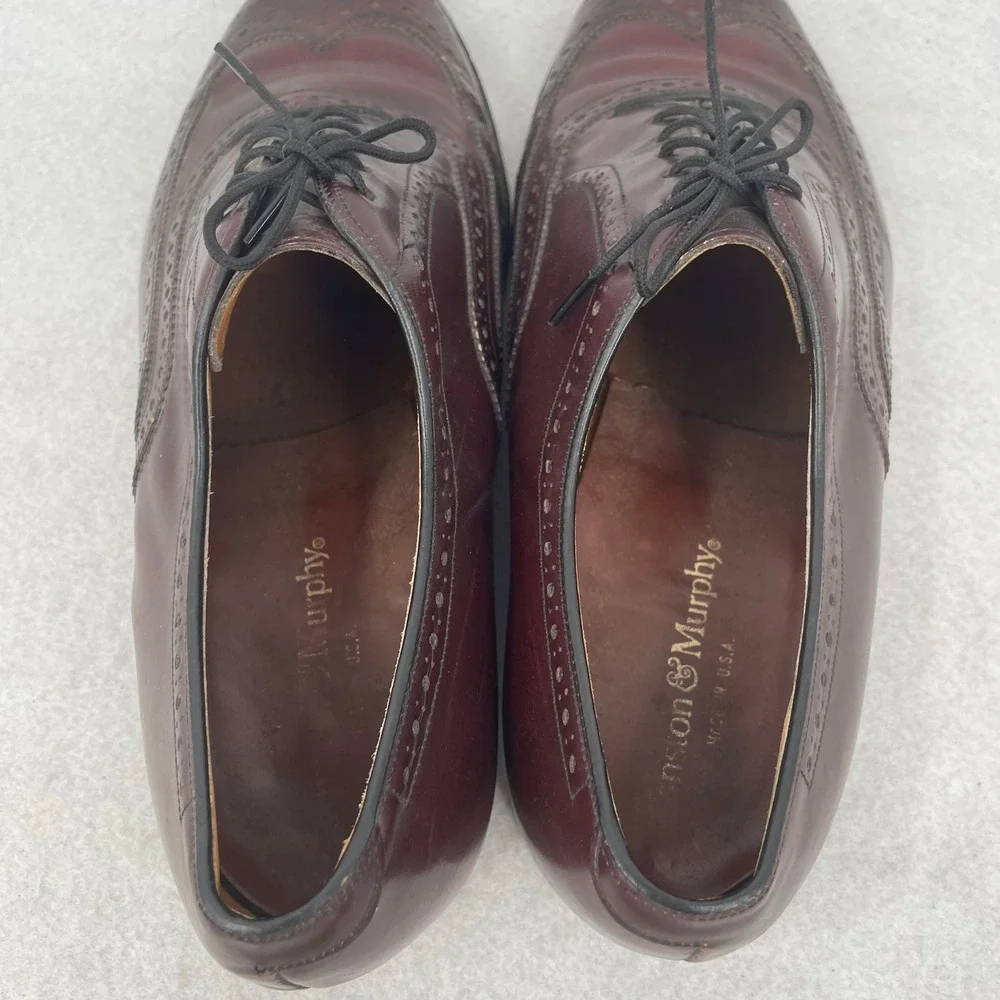 Johnston & Murphy Mens Burgundy Leather Wingtip Oxford Dress Shoes Made USA 10
